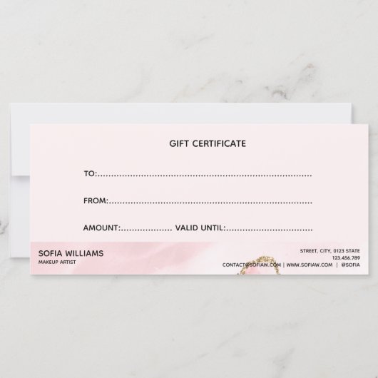Modern Logo Blush Pink Agate Certificate Geschenkk (Rückseite)