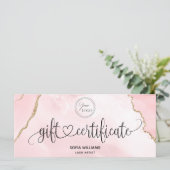 Modern Logo Blush Pink Agate Certificate Geschenkk (Stehend Vorderseite)