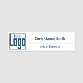 Modern Logo Expertise Classic White Blue Namensschild (Vorderseite)