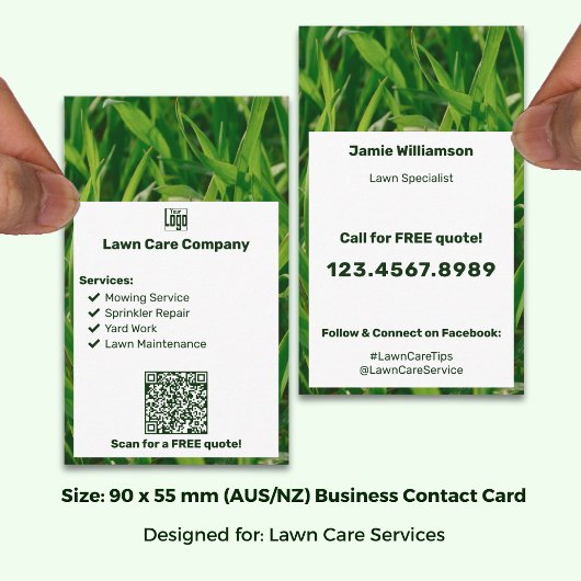 Modern Logo List QR Call to Action Lawn Care Visitenkarte