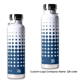 Modern Logo Name QR-Code WWW Blue White Halftone Trinkflasche