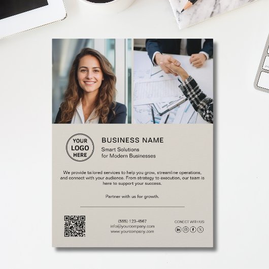 Modern Logo Photo QR Social Media Business Flyer