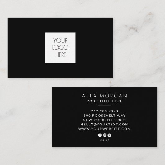 Modern Logo Professional Schwarz Visitenkarte (Vorne/Hinten)