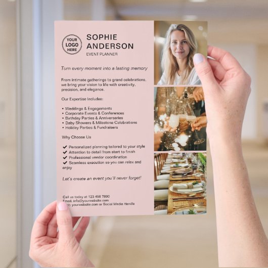 Modern Logo White Event Planner Rosa Werbung Flyer