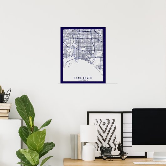 Modern Long Beach City Map Poster (Heimbüro)