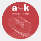 Modern Loop Heart Simple Liebe Lines Red Wedding Runder Aufkleber (Vorderseite)