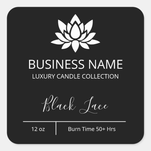 Modern Lotus Black Candle Labels Quadratischer Aufkleber (Vorderseite)