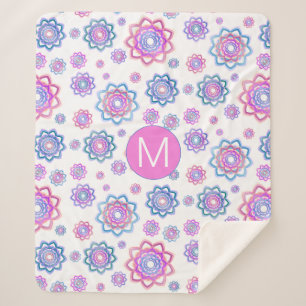 Modern Lotus Blume Pink Pastellgrün Monogramm Sherpadecke