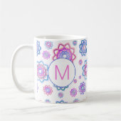 Modern Lotus Blume Rosa Pastellfarben Monogramm Kaffeetasse (Links)