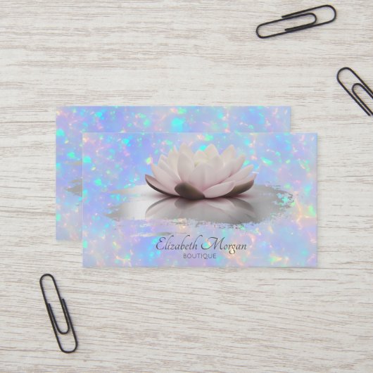Modern Lotus Brush Stroke Holographic Opal Visitenkarte (Vorderseite/Rückseite Beispiel)