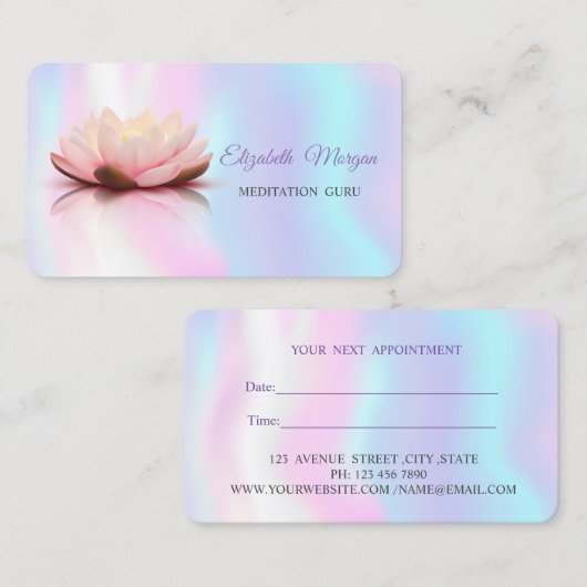 Modern Lotus Holographic iridescent Ernennung Terminkarte (Vorne/Hinten)