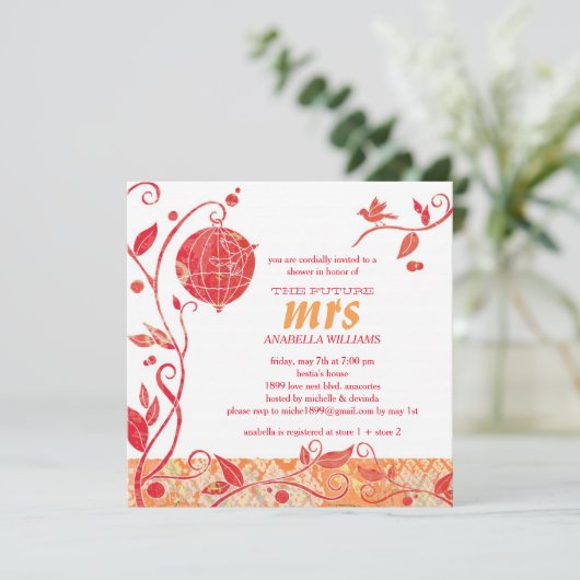 Modern Love Birds Brautparty Einladung (Stehend Vorderseite)