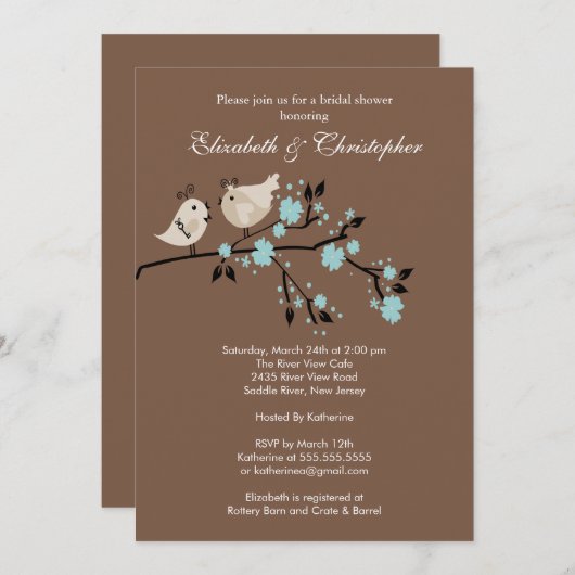 Modern Love Birds Couples Bridal Dusche Einladung (Vorne/Hinten)