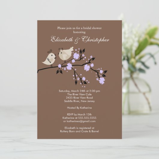 Modern Love Birds Couples Bridal Dusche Einladung (Stehend Vorderseite)