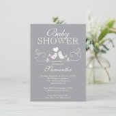 Modern Love Birds Girls Babydusche Einladung (Stehend Vorderseite)