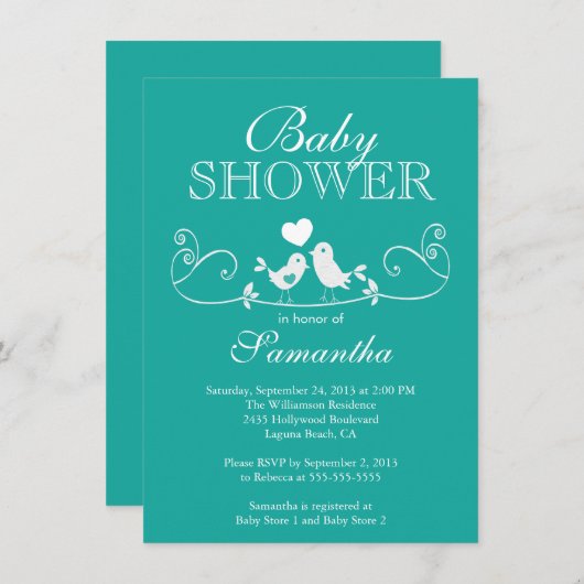 Modern Love Birds Neutral Baby Dusche Einladung (Vorne/Hinten)