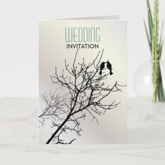 Modern Love Birds Tree White Wedding Einladungen (Vorderseite)
