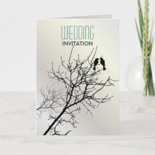 Modern Love Birds Tree White Wedding Einladungen