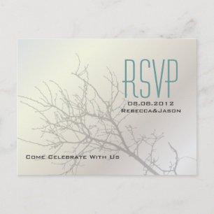 Modern Love Birds Tree White Wedding RSVP Einladungspostkarte