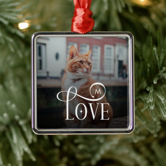Modern Love Custom Cat Pets Photo Monogram Ornament Aus Metall (Baum)