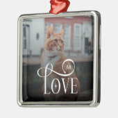 Modern Love Custom Cat Pets Photo Monogram Ornament Aus Metall (Links)