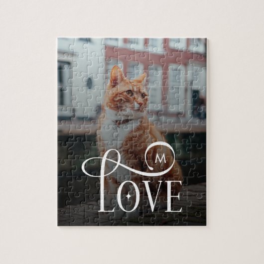 Modern Love Custom Cat Pets Photo Monogram Puzzle (Vertikal)