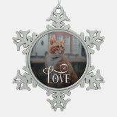 Modern Love Custom Cat Pets Photo Monogram Schneeflocken Zinn-Ornament (Vorderseite)