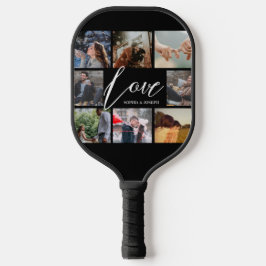 Modern love custom photo collage Valentine Black Pickleball Schläger