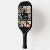 Modern love custom photo collage Valentine Black Pickleball Schläger (Links)