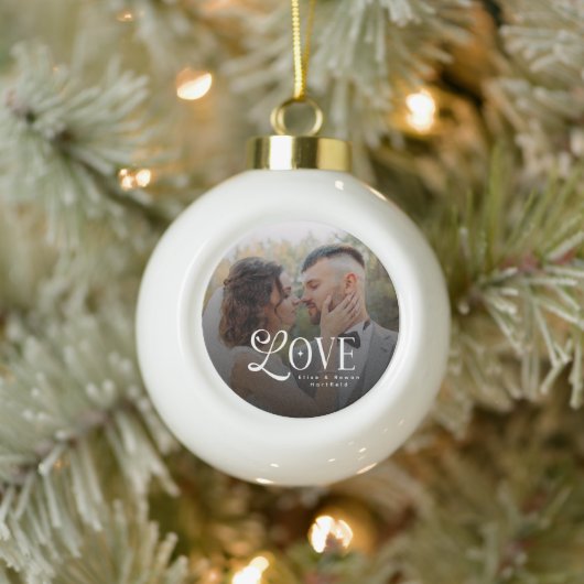 Modern Love Custom Wedding Photo Couples Keramik Kugel-Ornament (Baum)