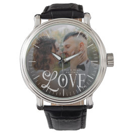 Modern Love Custom Wedding Photo Couples Monogram Armbanduhr