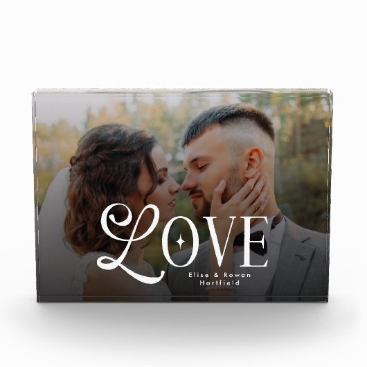 Modern Love Custom Wedding Photo Couples Monogram Fotoblock (Vorderseite)