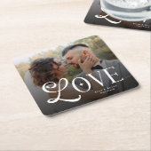 Modern Love Custom Wedding Photo Couples Monogram Rechteckiger Pappuntersetzer (angewinkelt)