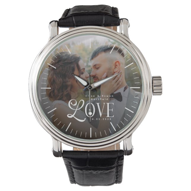 Modern Love Custom Wedding Photo Couples Newlyweds Armbanduhr (Vorderseite)