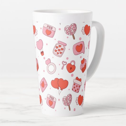 Modern Love Design Happy Valentine’s Day Red Heart Milchtasse (Rechte Ecke)