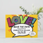 Modern Love Fun Comic Book Hochzeit Save The Date (Stehend Vorderseite)