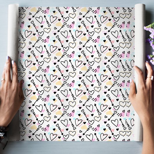 Modern Love Heart Trendy Romantic Doodle Pattern Geschenkpapier