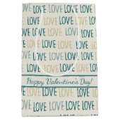 Modern LOVE Pattern in Teal and Gold with Message Mittlere Geschenktüte (Vorderseite)