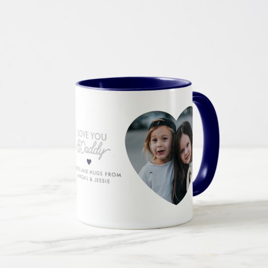 Modern "Love you Daddy/Dad" 2 Heart-Shaped Photos Tasse (VorderseiteRechts)