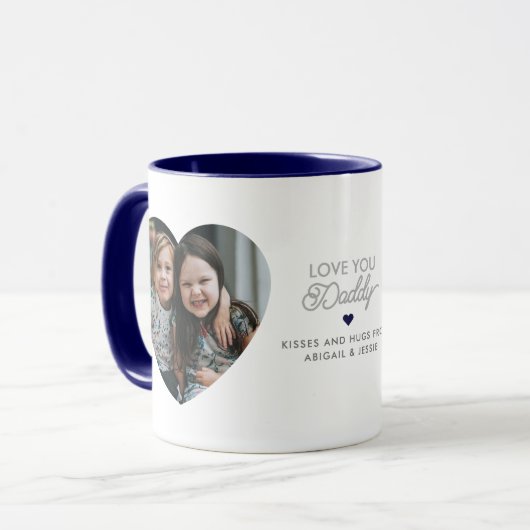 Modern "Love you Daddy/Dad" 2 Heart-Shaped Photos Tasse (Vorderseite Links)
