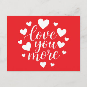 Modern Love You More Zitat Weiße Herzen Postkarte