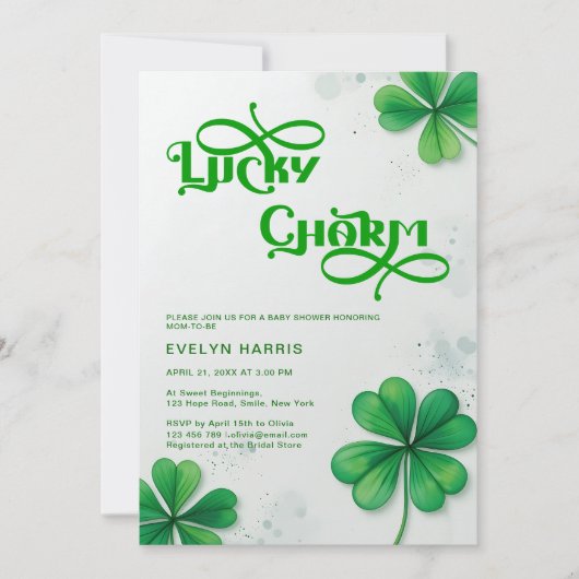 Modern Lucky Charm St. Patrick's Day Baby Shower Einladung (Vorderseite)