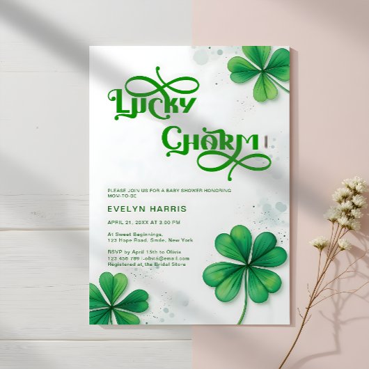 Modern Lucky Charm St. Patrick's Day Baby Shower Einladung