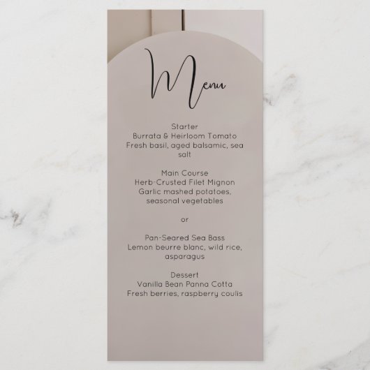 Modern Luxe Arch Wedding Menu | Neutral Beige  Menükarte (Vorderseite)