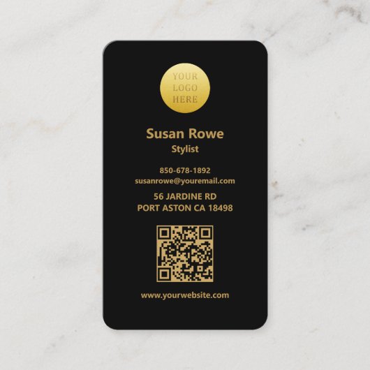 Modern Luxe Glam Leopard Pattern Black QR Code Visitenkarte (Vorderseite)