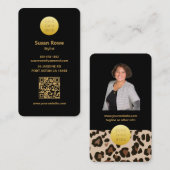Modern Luxe Glam Leopard Pattern Black QR Code Visitenkarte (Vorne/Hinten)