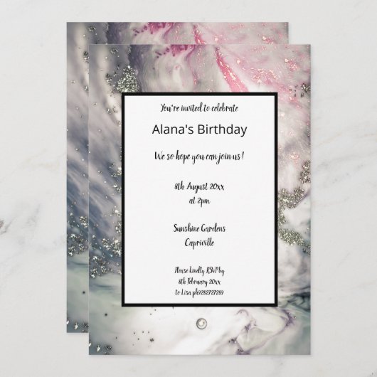 MODERN LUXE LILAC MARBLE GEBURTSTAG EINLADUNG (Vorne/Hinten)