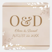 Modern Luxe Neutral & Gold Monogram Wedding Quadratischer Aufkleber (Vorderseite)