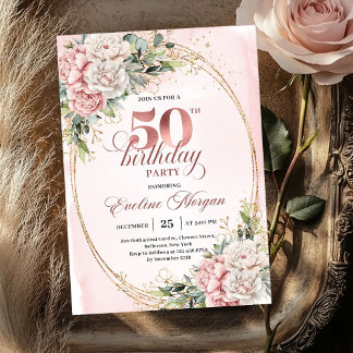 Modern Luxe Rose Gold 50th Birthday Party Invites Einladung