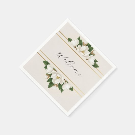 Modern Luxe White Magnolia Wedding Serviette (Ecke)